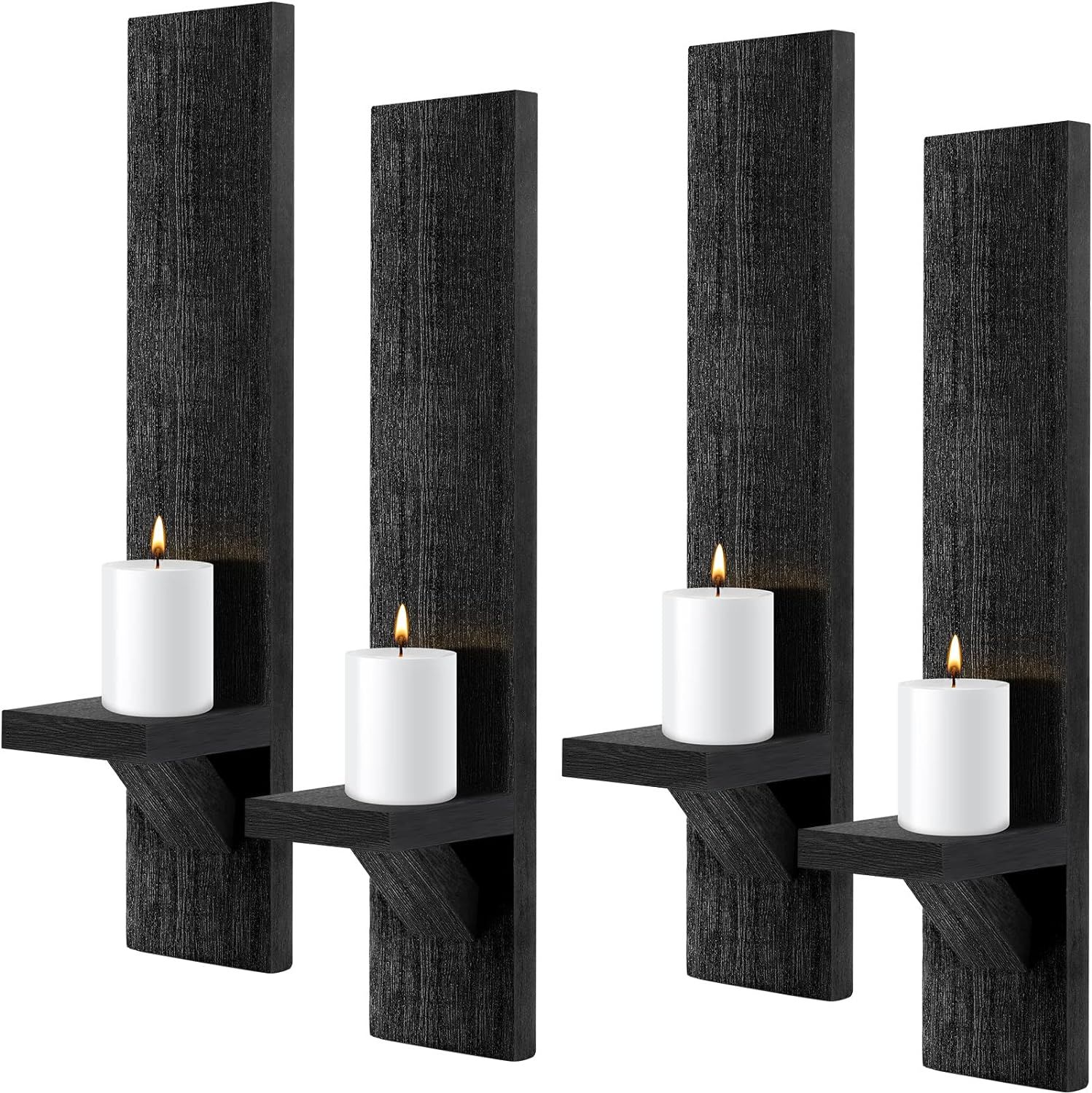 Set of 4 Wall Sconces Candle Holder Wall Mount Candle Decorative Wood Candle Holders Black Wall D... | Amazon (US)
