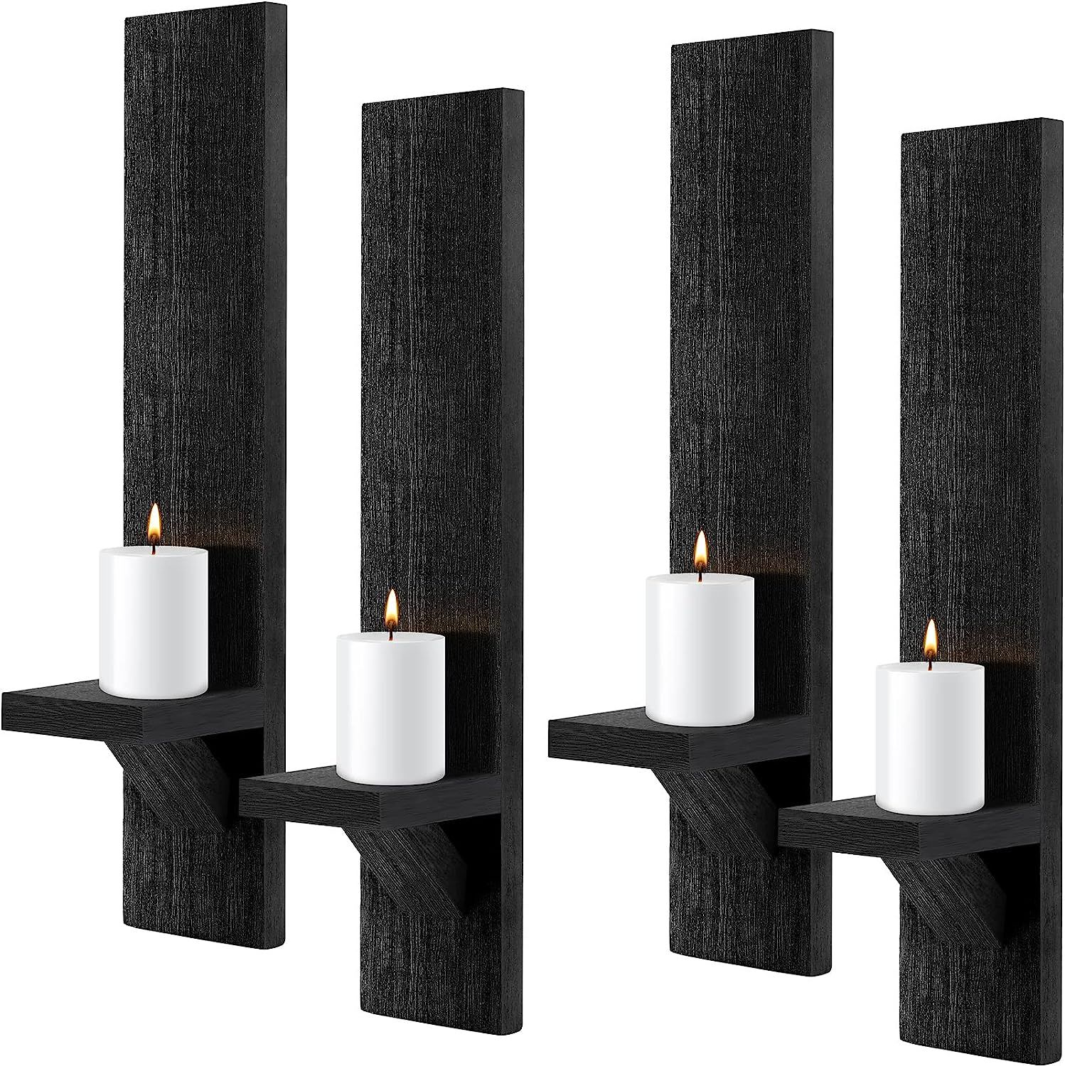 Set of 4 Wall Sconces Candle Holder Wall Mount Candle Decorative Wood Candle Holders Black Wall D... | Amazon (US)