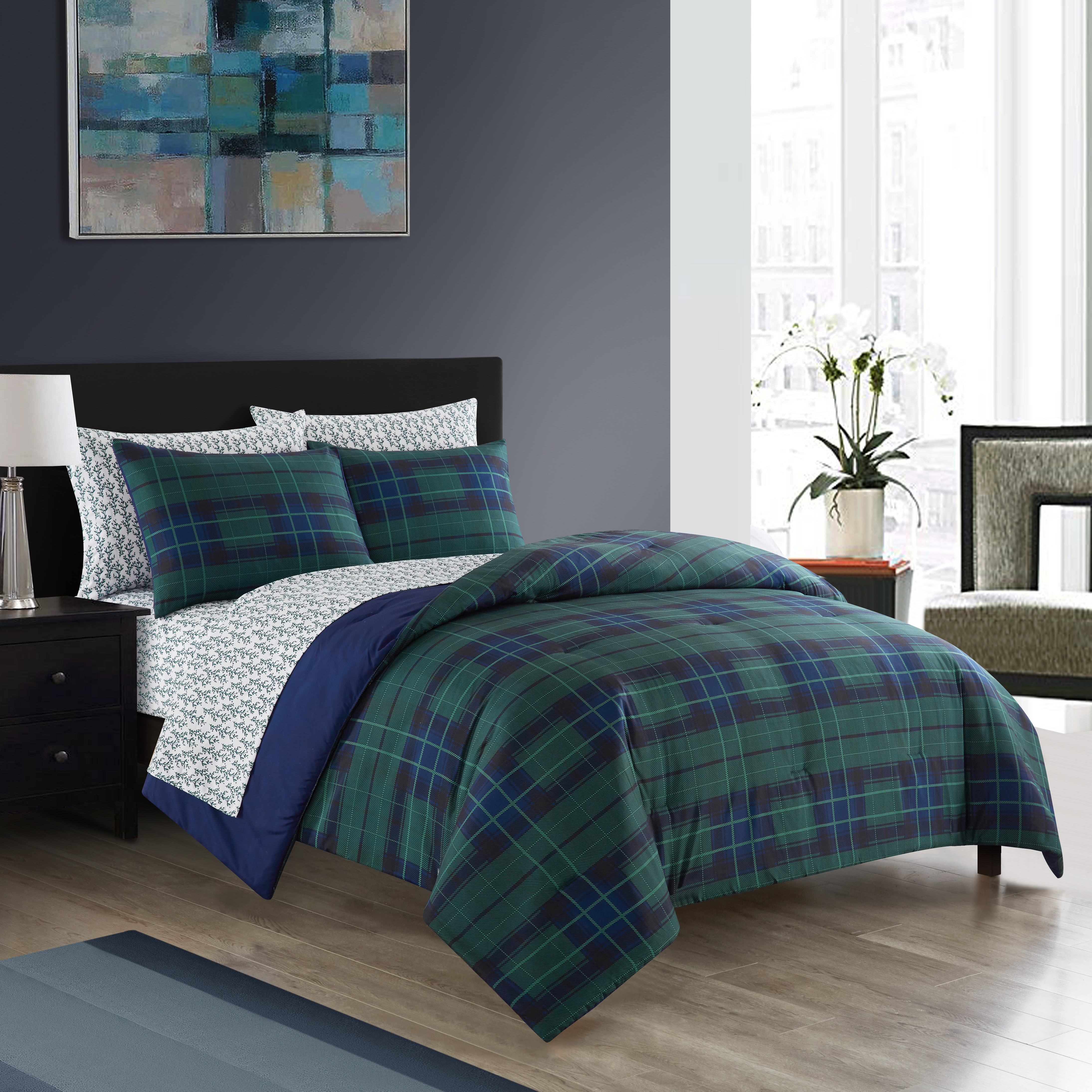 Dearfoams Super Soft 7-Piece Blue Plaid Bed in a Bag Set, King | Walmart (US)