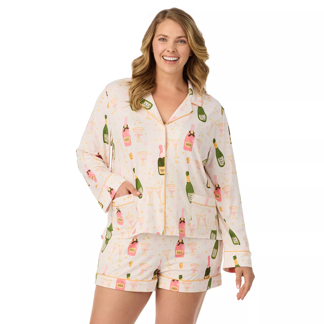 Plus Size Beauty Sleep Social Long Sleeve Pajama Top & Pajama Shorts Set | Kohl's