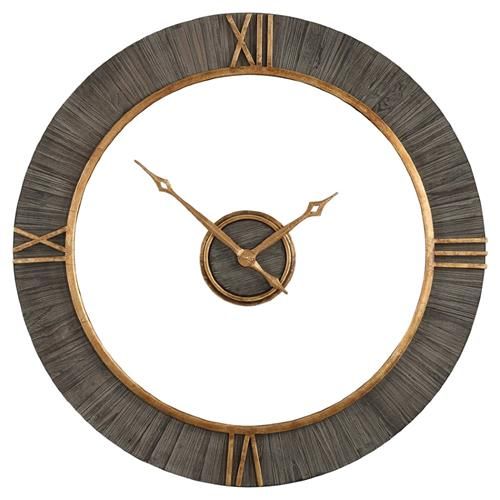 Nathan Modern Classic Antique Gold Fir Wood Wall Clock | Kathy Kuo Home