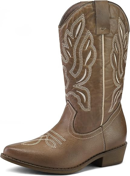 mysoft Women's Western Cowboy Boots Embroidered Mid-Calf Pointed Toe Cowgirl Boot (Available for ... | Amazon (US)