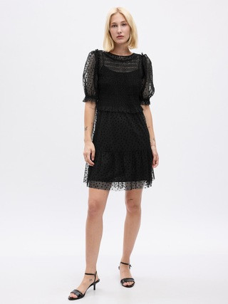 Puff Sleeve Mesh Mini Dress | Gap (US)