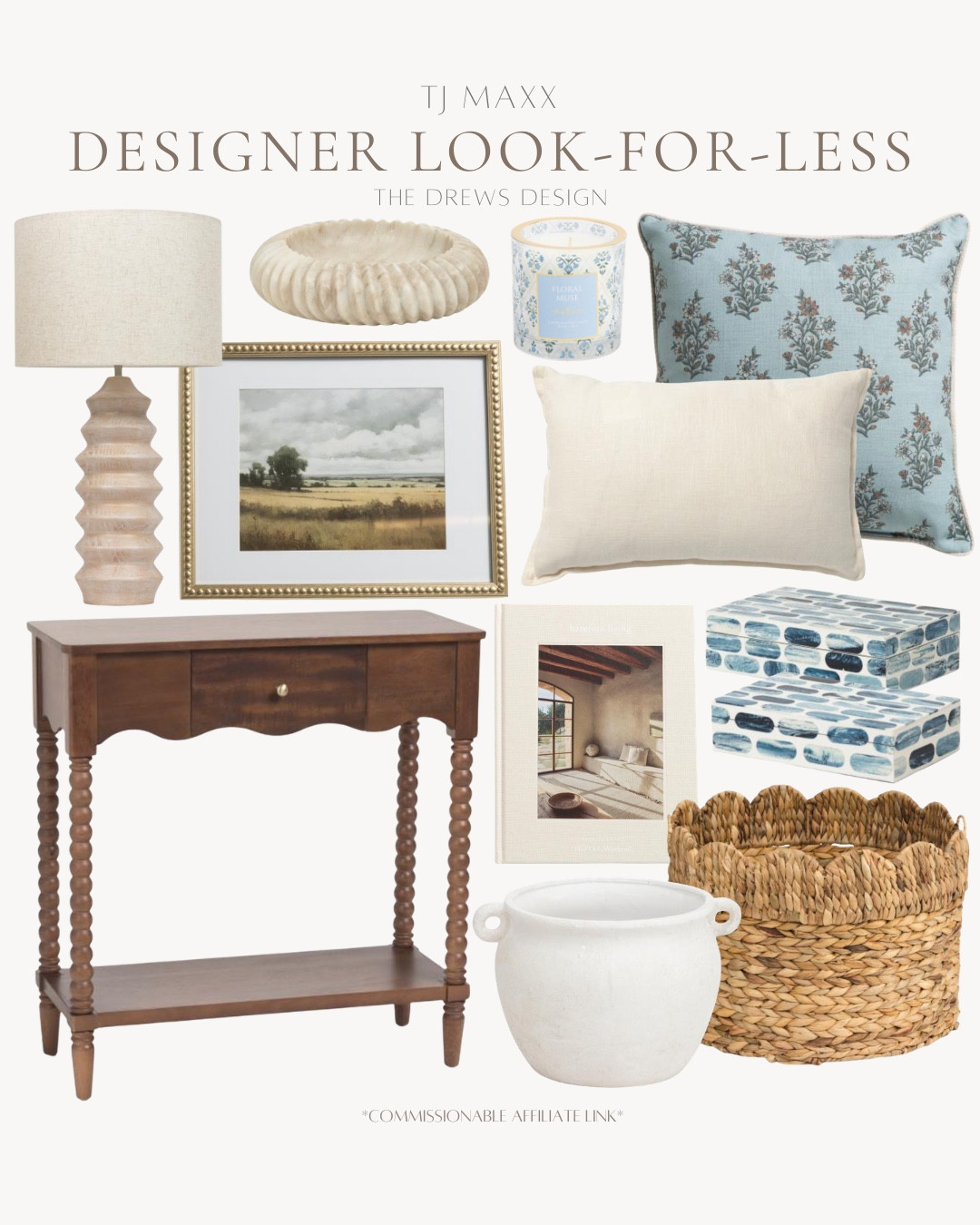 Tj Maxx finds include throw pillows, wall art, tray, table lamp, basket, vase, candle, frame, decorative box, side table.

Home decor, looks for less, home accents

#LTKHome #LTKSaleAlert #LTKSeasonal