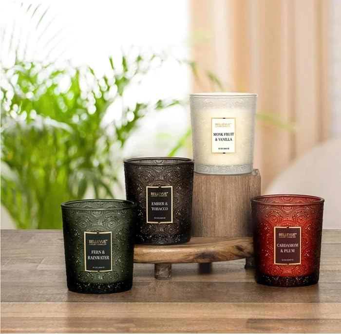 Bellevue Luxury Candles Embossed Glass 12 oz Pack 4 | Amazon (US)