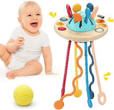 MaxFlat Montessori Toys for 1 Year Old, Baby Toys 12-18 Months, UFO Food Grade Silicone Pull Stri... | Amazon (US)
