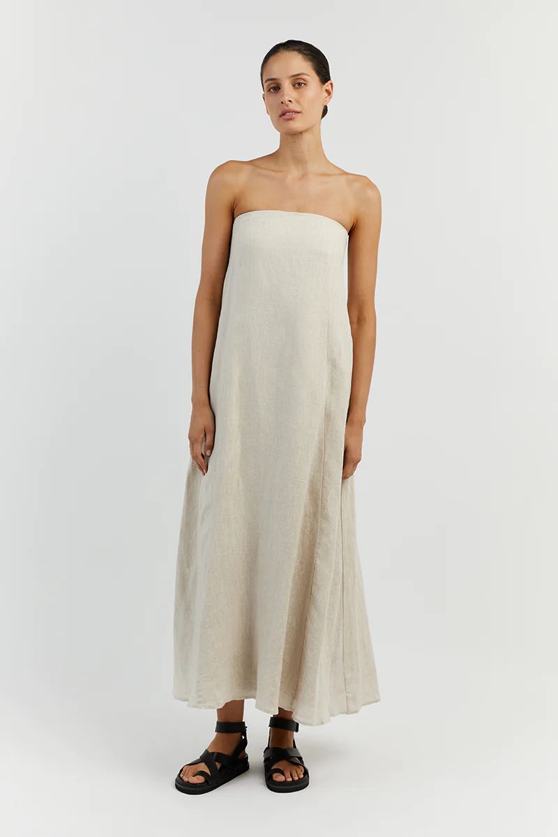 KARNEY NATURAL LINEN STRAPLESS DRESS | DISSH