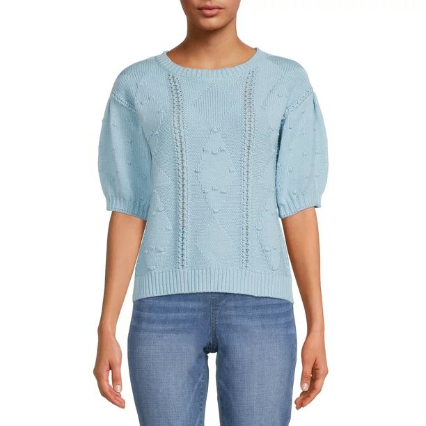 Time and Tru Women's Pullover Cable Sweater with Short Sleeves - Walmart.com | Walmart (US)