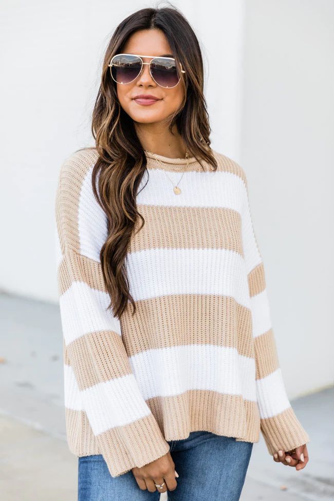 Curl Up With You Striped Sweater Beige DOORBUSTER | The Pink Lily Boutique