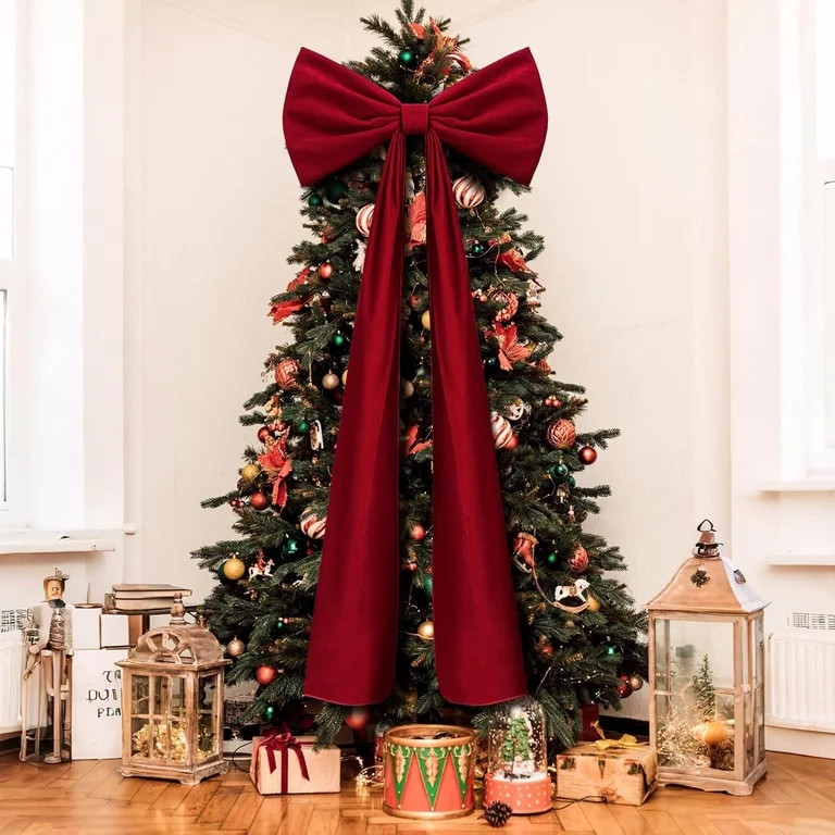 16 x 71 Inches Christmas Extra Large Velvet Bows Christmas Tree Topper Decor Giant Xmas Tree Topp... | Walmart (US)