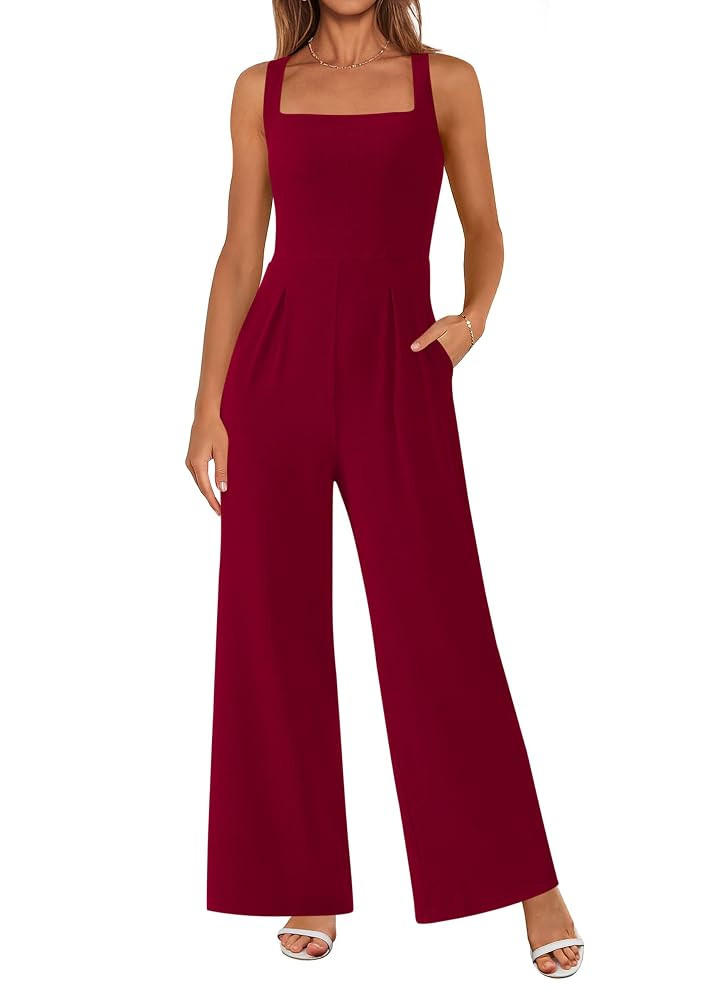 PRETTYGARDEN Summer Sleeveless Jumpsuits for Women Dressy Square Neck Wide Leg Pants Knitted One ... | Amazon (US)