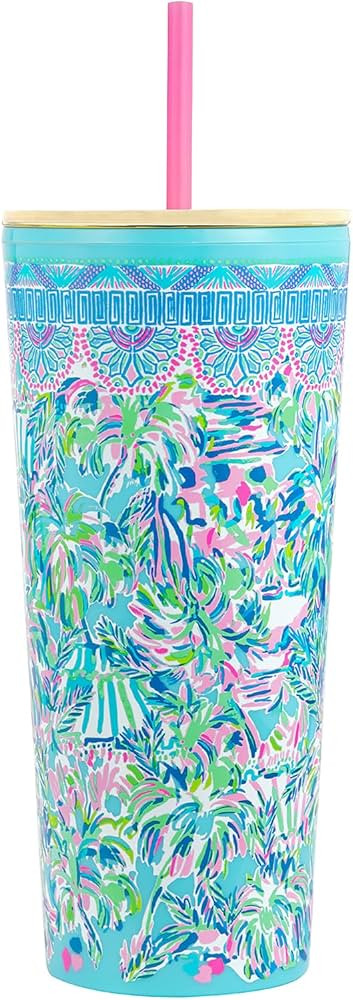 Lilly Pulitzer Insulated Tumbler with Lid and Straw, 24 Oz Travel Cup, Blue Double Wall Tumbler, ... | Amazon (US)