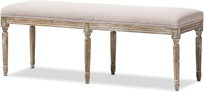 Baxton Studio Clairette Beige Linen French Style Natural Oak Wood Bench | Amazon (US)