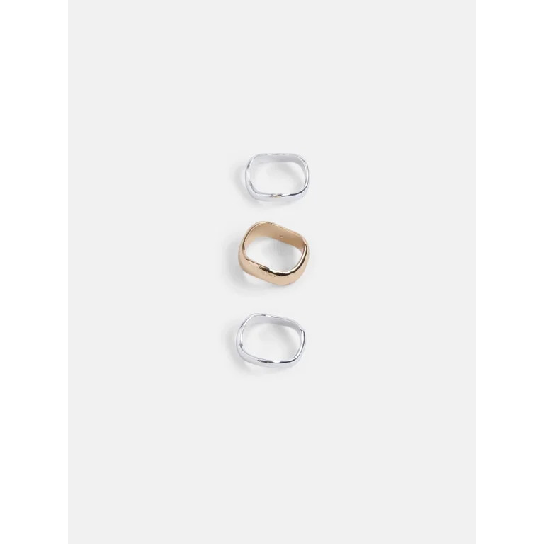 Scoop Women's Mixed Metal Sculpted Band Rings, 3 Pieces | Walmart (US)