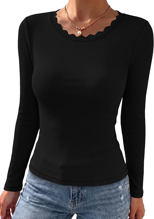 Long Sleeve Shirts for Women Fall Clothes Trendy Womens Tops Cute | Amazon (US)