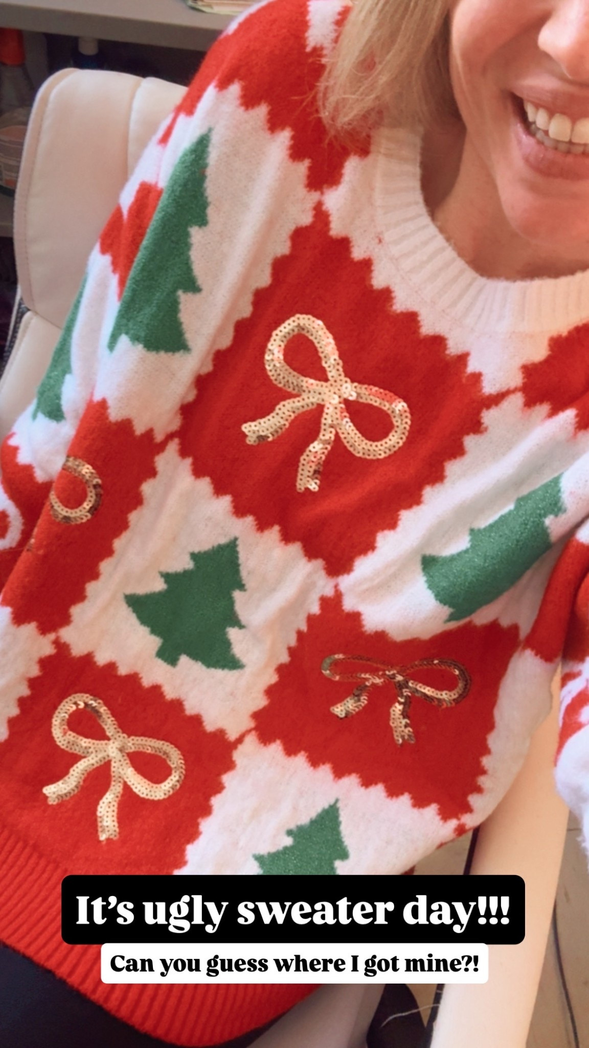 Ugly sweater day at school! She’s Walmart of course! I sized up 1