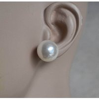 Large Pearl Earrings Stud, 16mm Ivory Earrings, Round Earrings, Faux Stud Earring, Light Earrings, M | Etsy (US)