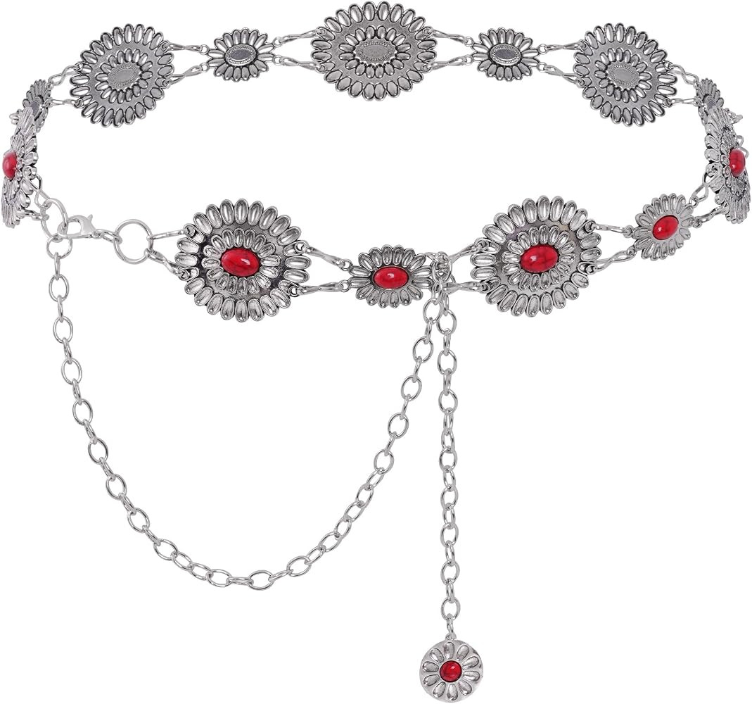 Topbuti Western Metal Oval Concho Chain Belt for Women Cowgirl Turquoise Waist Chain Belt for Dre... | Amazon (US)