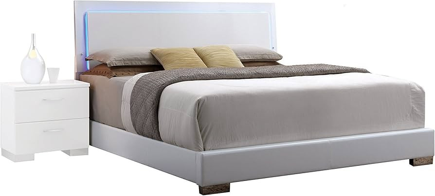 ACME Furniture Lorimar Bed HB with LED, Queen, White | Amazon (US)