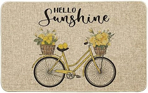 Hello Sunshine Bicycle Lemon Flower Decorative Doormat, Spring Summer Door Mat Nonslip Low-Profil... | Amazon (US)