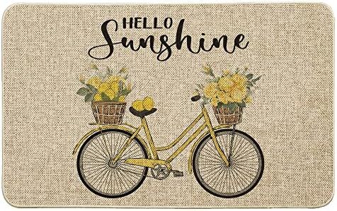 Hello Sunshine Bicycle Lemon Flower Decorative Doormat, Spring Summer Door Mat Nonslip Low-Profil... | Amazon (US)