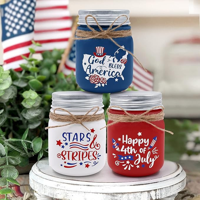 Nefelibata 4th of July Mini Mason Jar Decors Patriotic Farmhouse Tiered Tray Decor Rustic Table D... | Amazon (US)