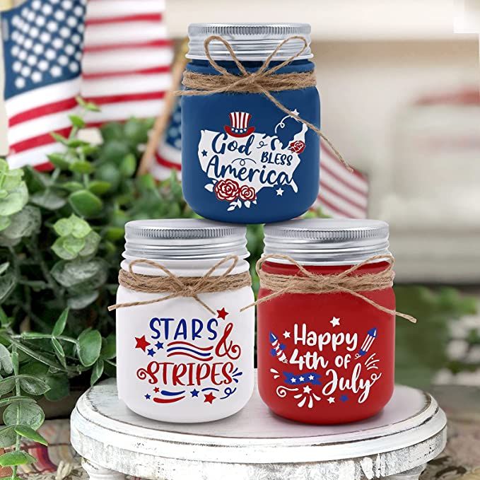 Nefelibata 4th of July Mini Mason Jar Decors Patriotic Farmhouse Tiered Tray Decor Rustic Table D... | Amazon (US)