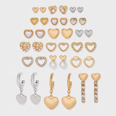 Heart Multi Earring Set 18 pc - Wild Fable™ - Gold/Sliver/Pearl | Target