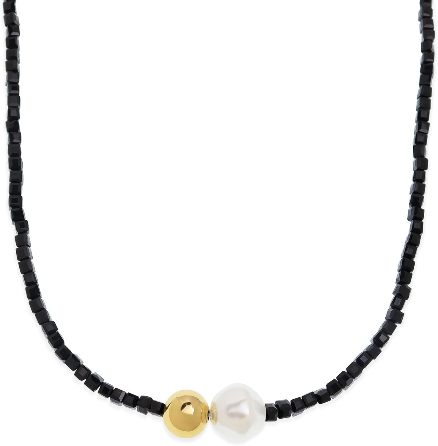 Amazon.com: BXDA Dainty Black Cube White Ball Beads Choker Necklaces for Women, Boho Handmade Adjustable Gold Ball And Pearl Necklavf & Jewelry | Amazon (US)