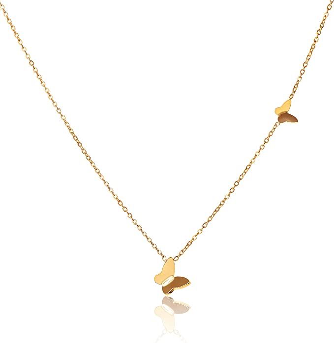 Benevolence LA Gold Butterfly Necklace, 14k Gold Dipped Butterfly Necklaces for Women, Cute Butte... | Amazon (US)