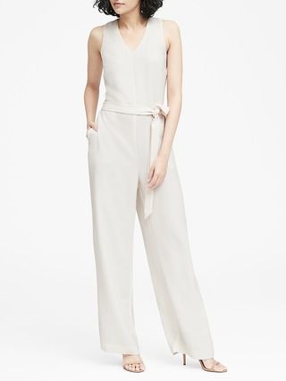 Petite V-Neck Tie-Waist Jumpsuit | Banana Republic US