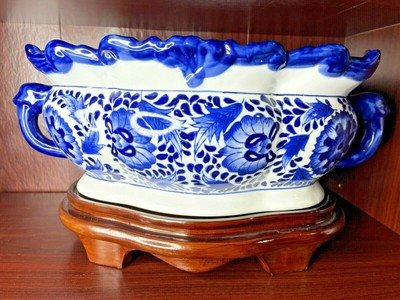 Blue and White Bombay Porcelain Footbath with Base / Center Piece / Planter   | eBay | eBay US