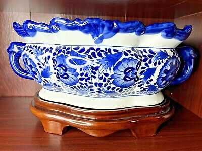 Blue and White Bombay Porcelain Footbath with Base / Center Piece / Planter   | eBay | eBay US