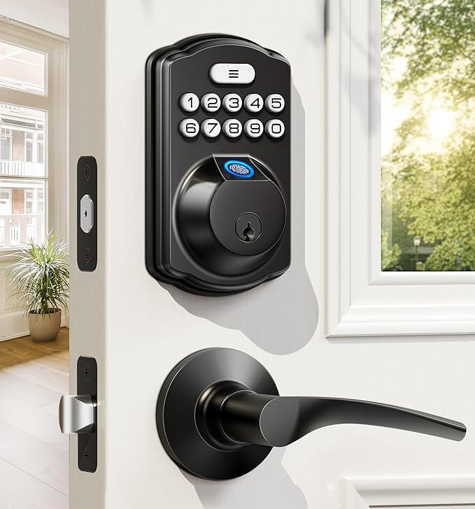 Veise Fingerprint Door Lock with 2 Lever Handles - Keyless Entry Door Lock, Electronic Keypad Dea... | Amazon (US)