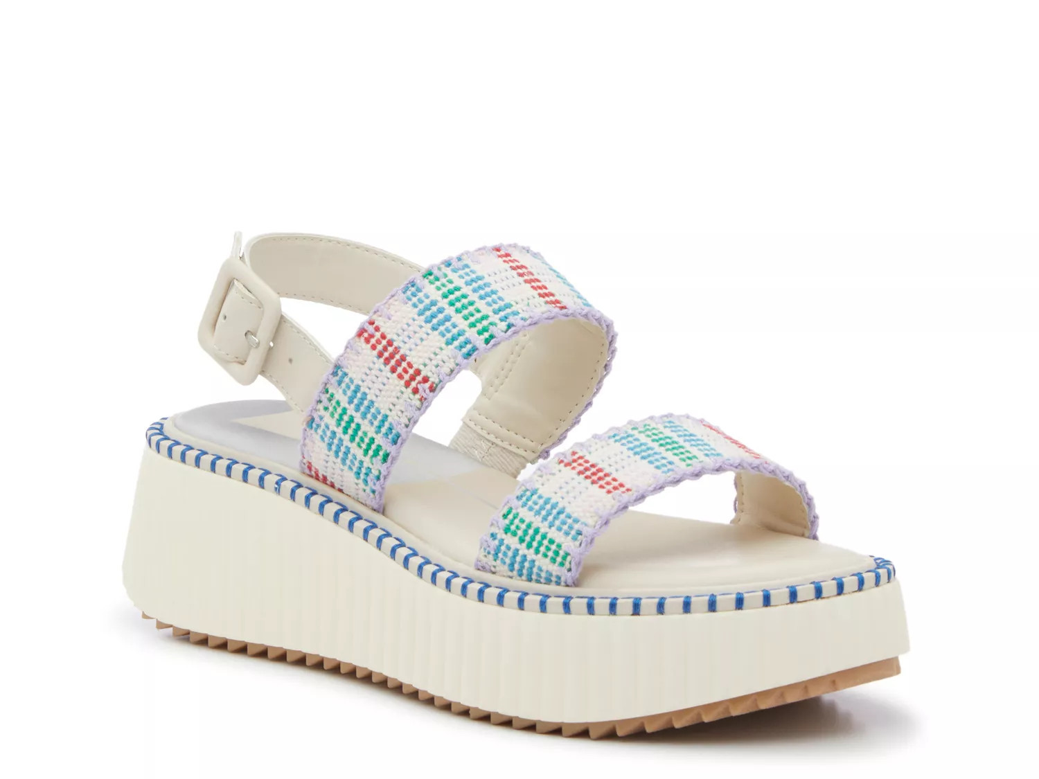 Dolce Vita Drake Platform Sandal | Women's | Off White/Purple/Multicolor Crochet Fabric | Size 9.5 | Sandals | Slingback | DSW