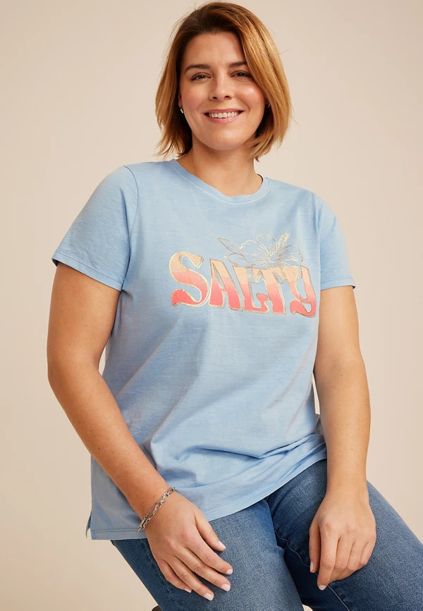 Plus Size Salty Hibiscus Classic Fit Graphic Tee | Maurices