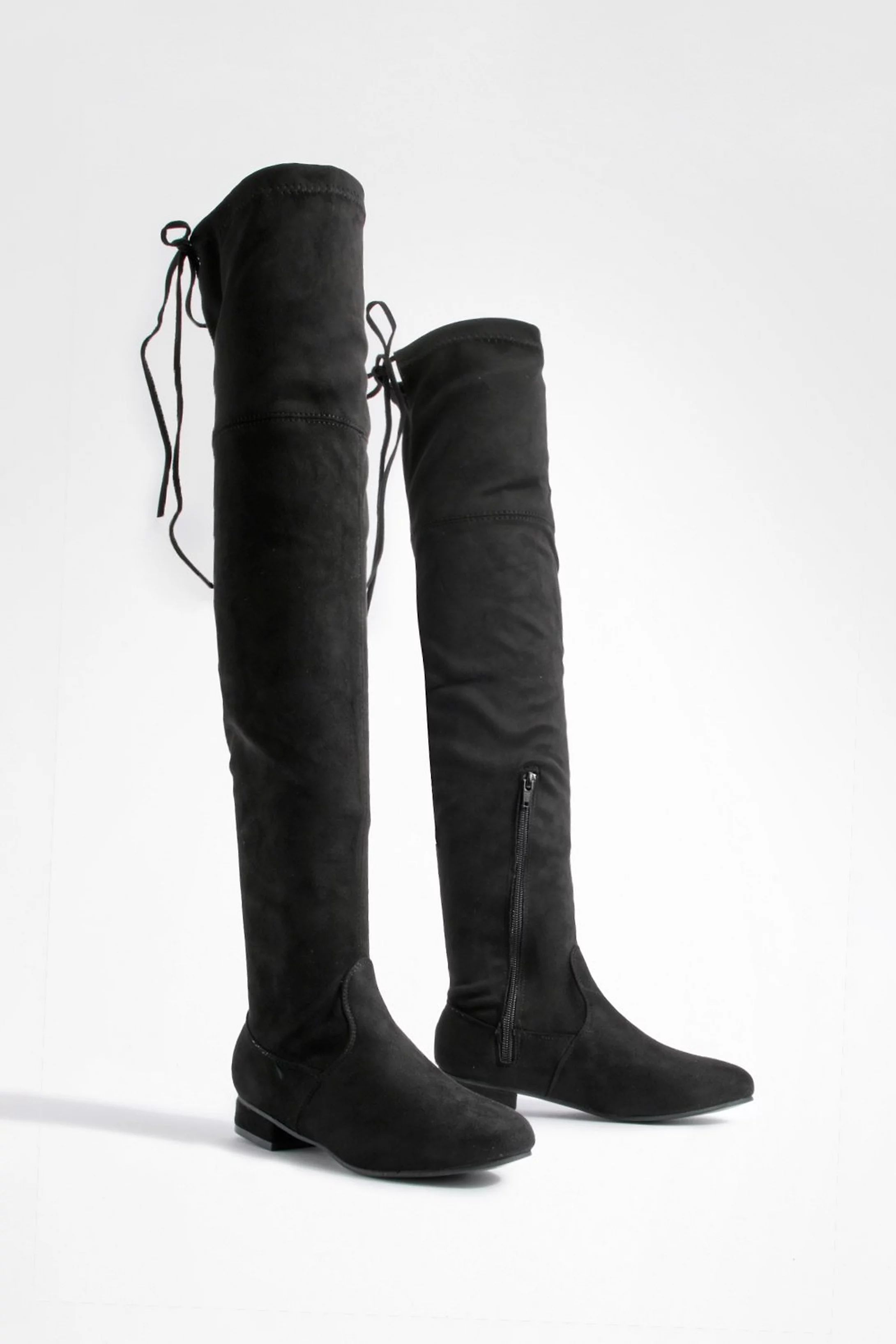 Flat Tie Back Thigh High Boots | Boohoo.com (US & CA)