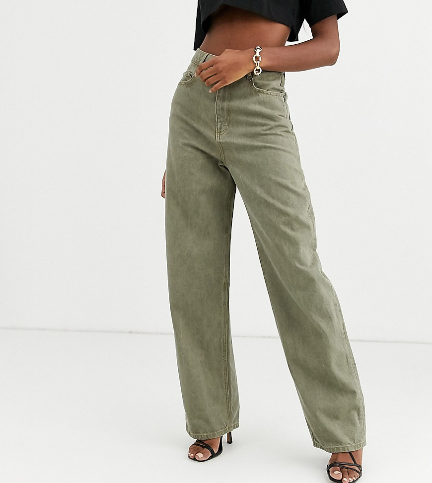 ASOS DESIGN Tall High rise 'relaxed' dad jeans in khaki-Green | ASOS (Global)