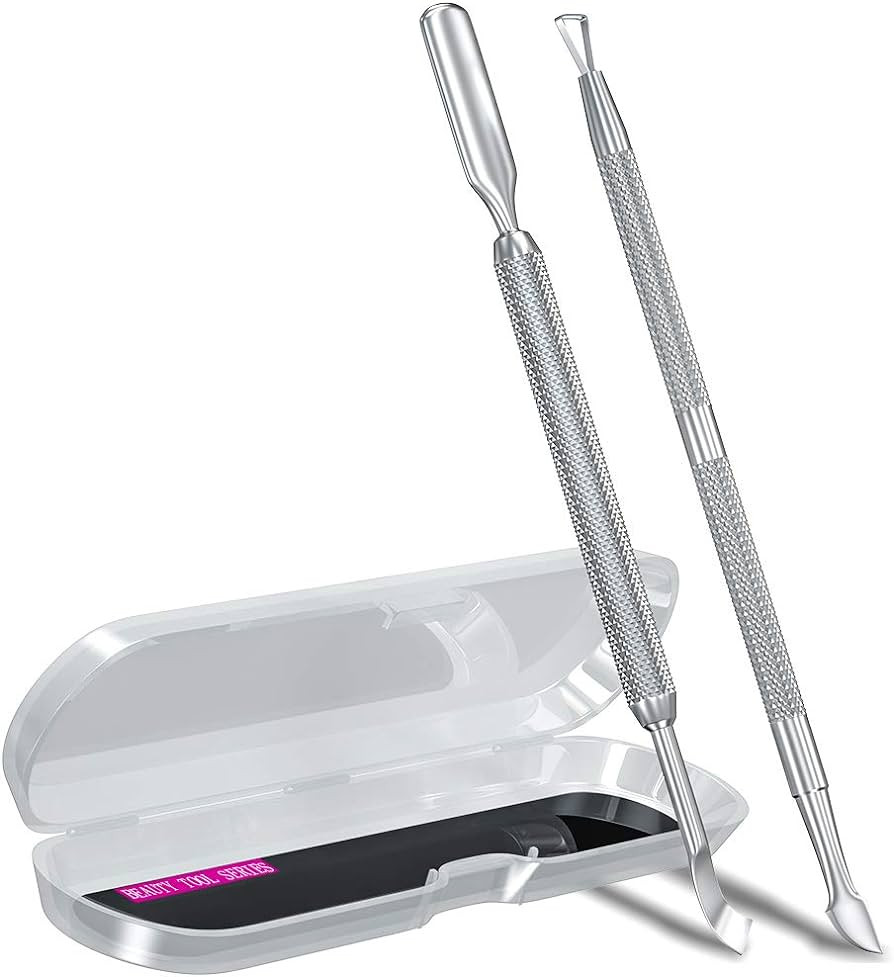 2PCS Metal Silver Cuticle Pusher and Cutter Remover Salon Quality Stainless Steel Acetone Gel Nai... | Amazon (US)