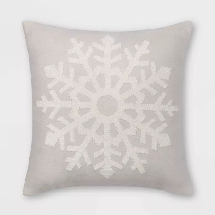 Embroidered Snowflake Felt Square Throw Pillow Beige/White - Threshold™ | Target