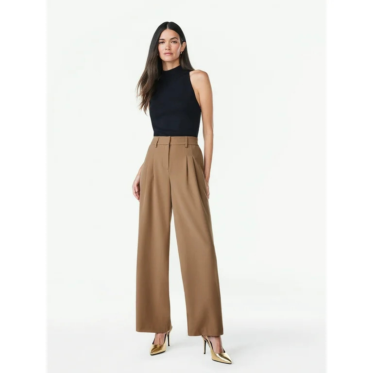 Scoop Women’s Wide Leg Trousers with Elastic Back Waist, Sizes XS-XXL | Walmart (US)