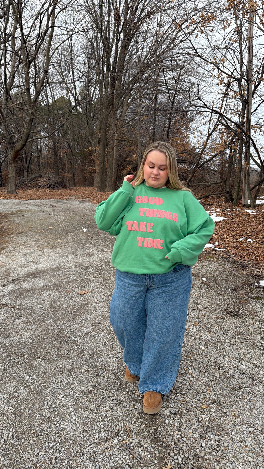 Hair day = not the most fun outfit, but you know, it was comfy and the green is so fun!! 

#LTKMidsize #LTKootd