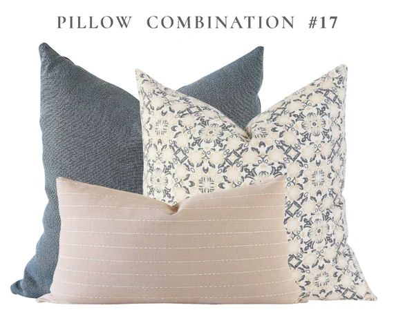 Pillow Combination Set Blue Linen Pillow Cover Designer | Etsy | Etsy (US)