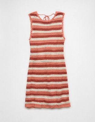 AE Crochet Striped Open Back Mini Dress | American Eagle Outfitters (US & CA)