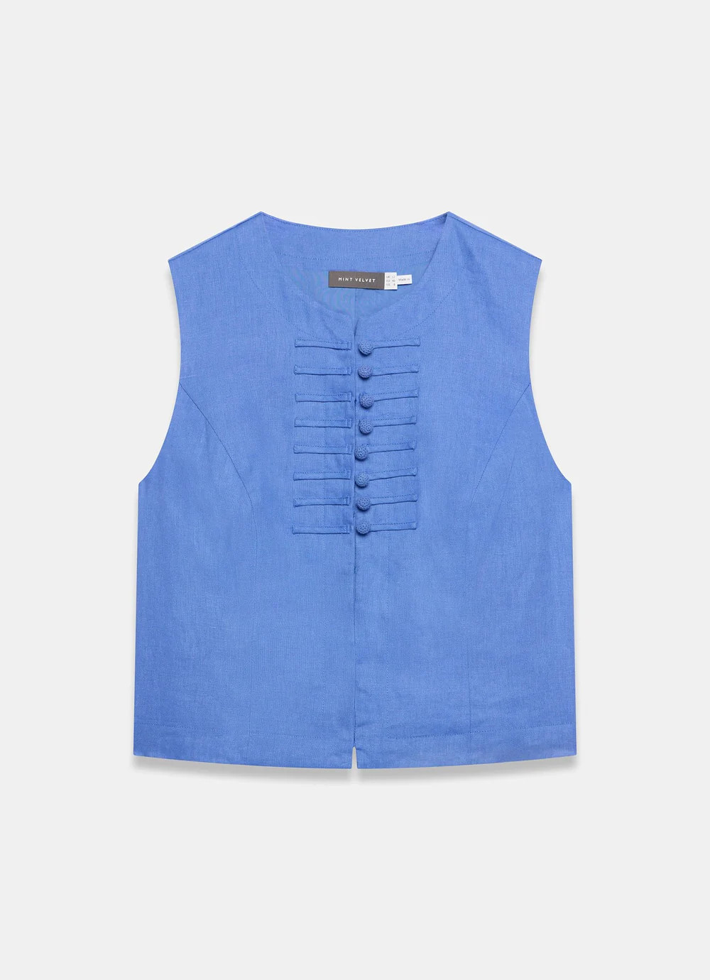 Blue Linen Military Detail Top | Mint Velvet