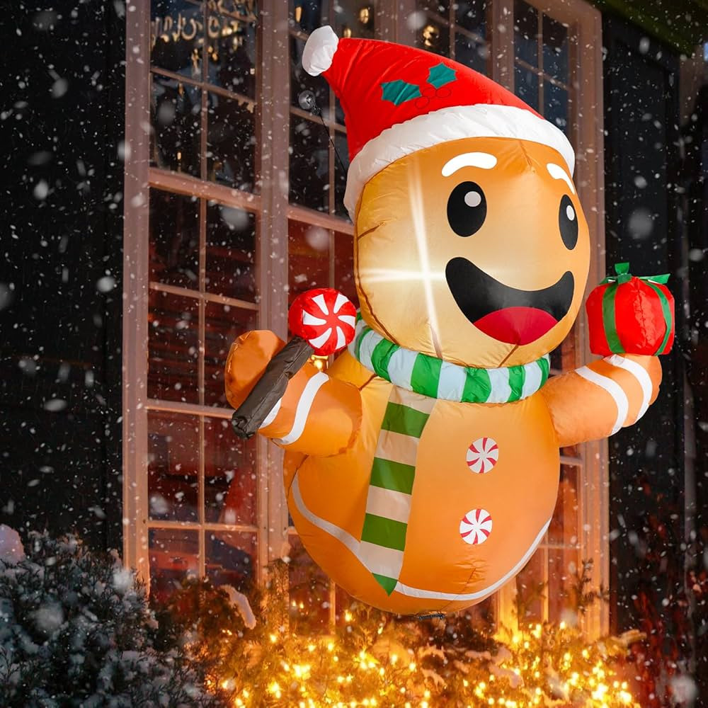 B&D 4FT Christmas Inflatables Gingerbread Man Lean Out from Window Outdoor Decorations, Christmas... | Amazon (US)