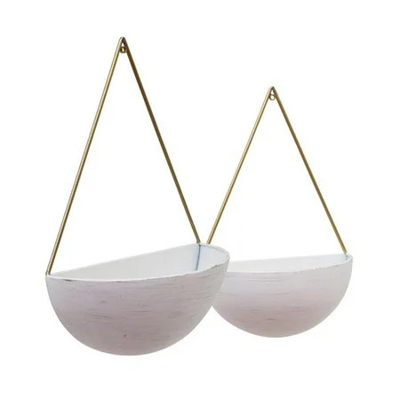 Benzara BM190488 Modern Style Metal Half Moon Wall Hanging Planters - White & Gold - Set of 2 | Walmart (US)