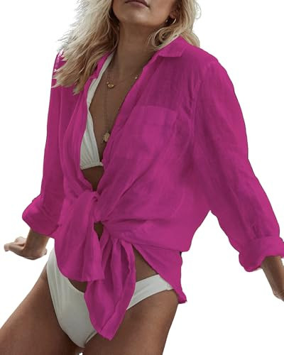 Bsubseach Swim Cover Up for Women Button Down Beach Shirt Blouses Bathing Suit Coverup Swimwear Purple | Amazon (US)