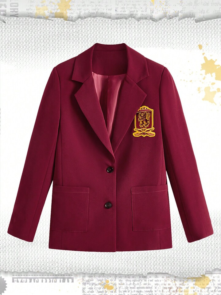 Harry Potter | ROMWE Patch Pocket Button Front Blazer | SHEIN