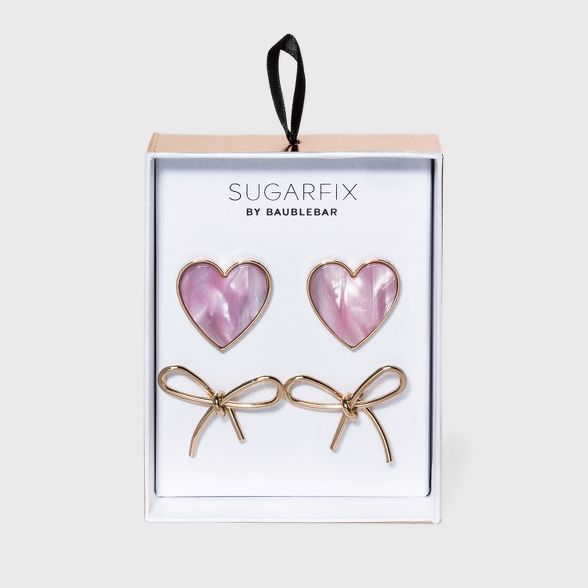 SUGARFIX by BaubleBar Heart and Bow Earring Set 2pc - Pink/Gold | Target
